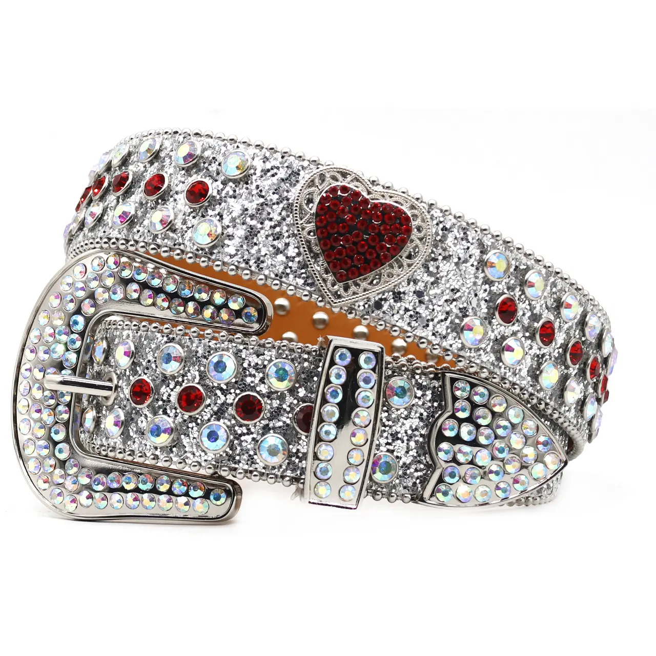 Hotsale sabuk berlian imitasi wanita tren mode Punk desain Cinta sabuk berlian imitasi lebar kristal mewah Barat