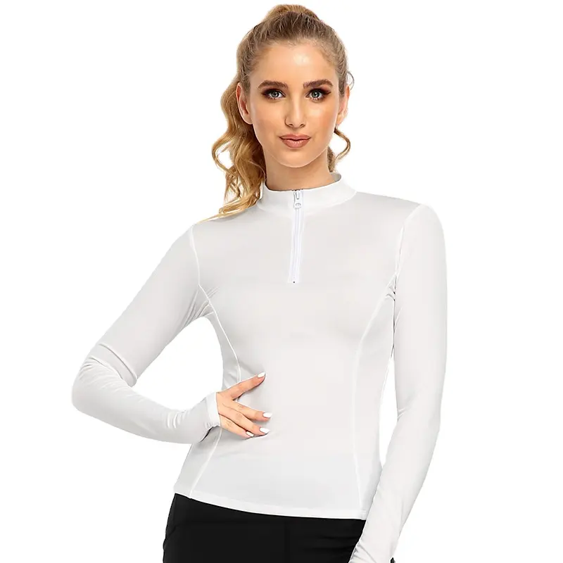 Herfst Nieuwe Afslanken Zachte Yoga Jas Vrouwen Effen Kleur Sexy Naadloze Lange Mouwen Spandex Polyester Half Rits Yoga Lange Mouwen