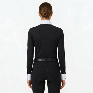 Chemise d'équitation à manches longues pour femme, col montant, patte de boutonnage, blocs de couleur, haut d'équitation entièrement personnalisable - Product Image 2