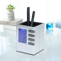 Kreative multifunktion ale LED-Hintergrund beleuchtung Office Digital Electronic Calendar Alarm Pen Holder Clock