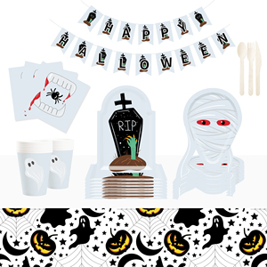 Juego de Vajilla para Fiesta de Halloween DAMAI, Platos de Papel con Elementos de Lápidas y Cruces, Molde de Fantasma para Suministros de Halloween, Sirve para 8 Personas - Product Image 1