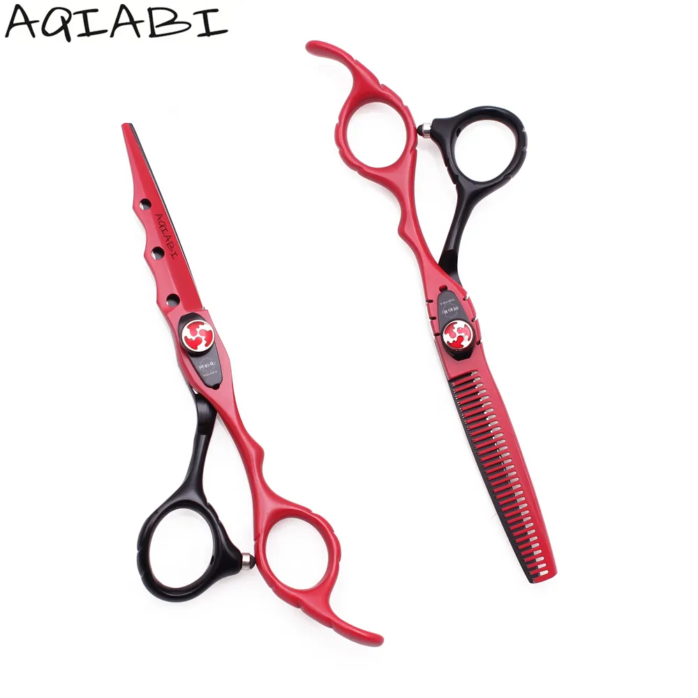 Forbici del barbiere 6 ''JP In Acciaio Inox Forbici Taglio Dei Capelli Diradamento Dei Capelli Cesoie Forbici Rasoio Bordo Rosso E Nero A1019