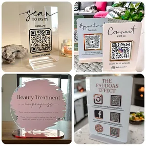 Porte-badge de code QR personnalisé Tableau de menu de bureau Scan de <span class=keywords><strong>magasin</strong></span> Icône de médias sociaux en acrylique payée - Product Image 4