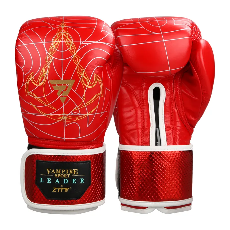 Guantes de entrenamiento de boxeo profesionales, de cuero real, diseño personalizado, 12oz, 16oz