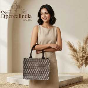 Geometric Jacquard Tote Bag <b>Boho</b> Woven Ethnic Shoulder Bag Large Tribal Handbag with Leather Straps - Product Image 2