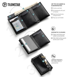 TILONSTAR TC302 Men Short Magnetic Closure Minimalist Slim Leather <b>RFID</b> Pop Up <b>Wallet</b> Business Card Holder - Product Image 5