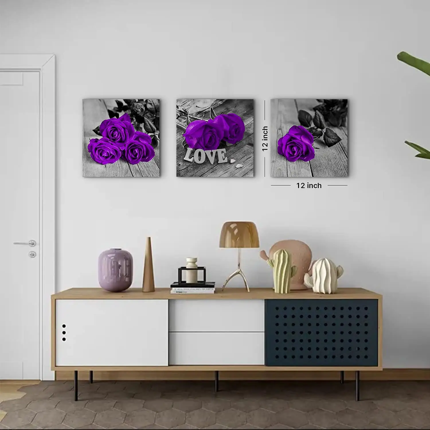 Purple Rose Flowers Wall Decor Black and White Canvas Art Still Life Print Love Theme Photo Paintings Pictures Modern Artwork fo