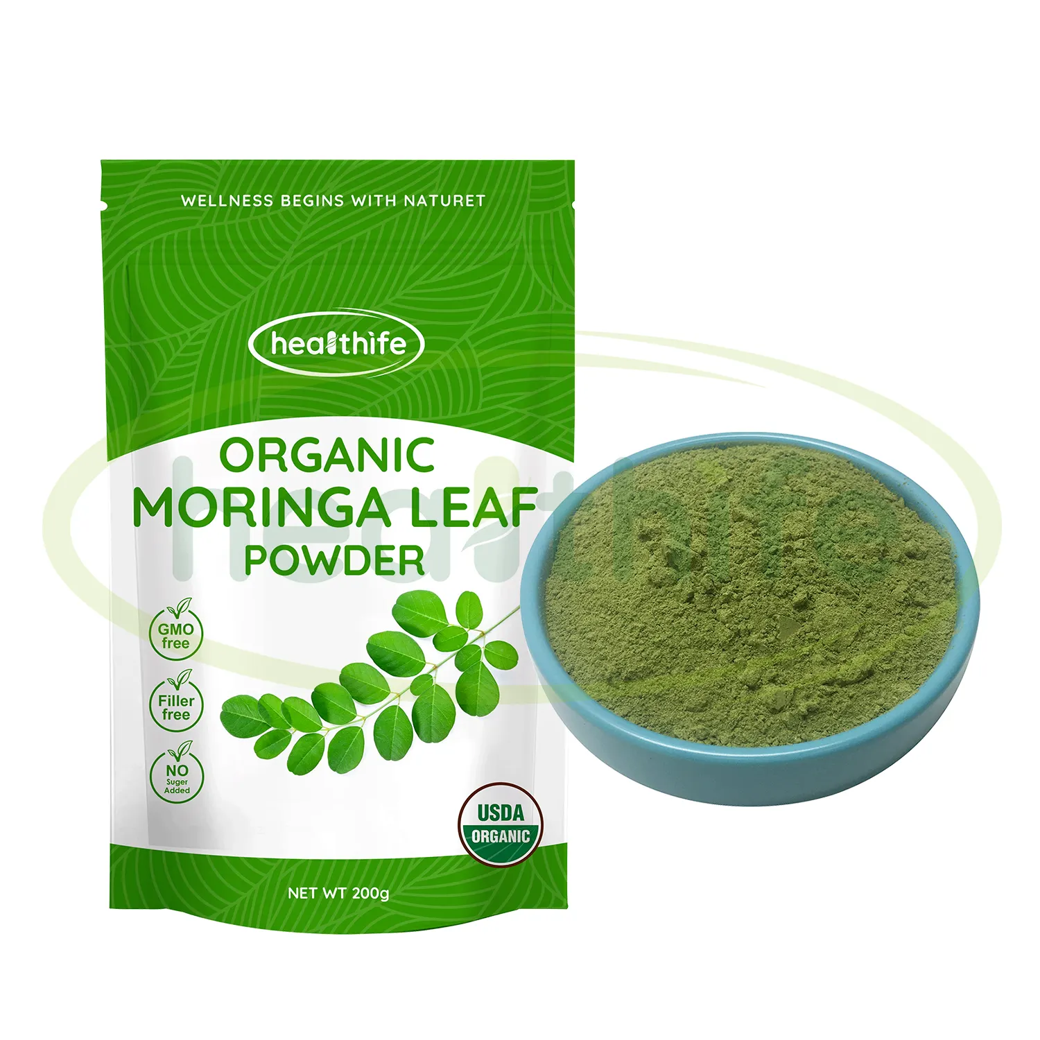 Extrait de feuilles de Moringa Healthife, poudre de feuille de Moringa biologique