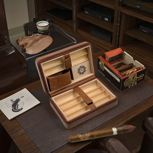Humidor portátil de madera de cedro y cuero de lujo, caja de viaje para cigarros de <span class=keywords><strong>hombre</strong></span>, gran idea de regalo - Product Image 6