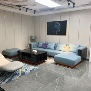 Canapé d'angle moderne en cuir bleu laqué à prix abordable pour salon et hôtel - Product Image 1