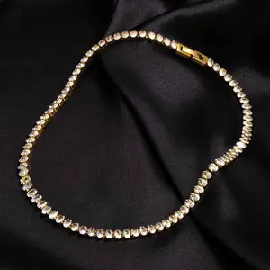 Women Jewelry Stainless Steel Gold Plated Emerald Green Stone Oval Zircon Diamond Tennis Chain Bracelet Choker Necklace