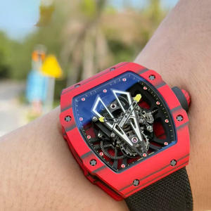 Montre automatique de luxe de haute qualité, de marque de créateur, rouge, rectangulaire, sport, hip-hop, bracelet en caoutchouc, édition limitée, ultra-légère, en fibre de carbone - Product Image 3