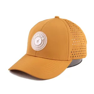 Custom Men 6 Panel Laser Cut Hole Perforated Hat Waterproof Sport Baseball Cap Quick Dry Dad Hat