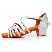 Confortable marron clair cubain talon bas Satin chaussures de danse adolescentes/enfants salle de bal pratique latine peau de vache supérieure daim