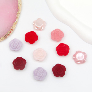 Perles en résine floquées en forme de rose pour bijoux DIY, pinces à cheveux, accessoires de mariage, rose, rouge, bordeaux, violet clair - Product Image 1