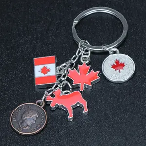 Custom Canadian Flag Keyring Pendant Keychain Zinc Alloy Metal Tourist Souvenir Keychain