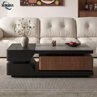 Table basse JINRUISHENGDA de style italien minimaliste moderne, en dalle de pierre sur mesure avec cadre en bois, luxe léger, avec rangement relevable