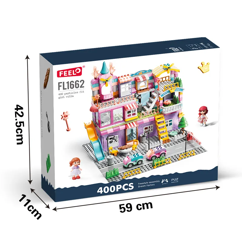 FEELO 2022 New 400pcs Princess Villa Building Blocks Factory Direct Sale DIY Toys Early Learning Puzzle Building Blocks for Kids