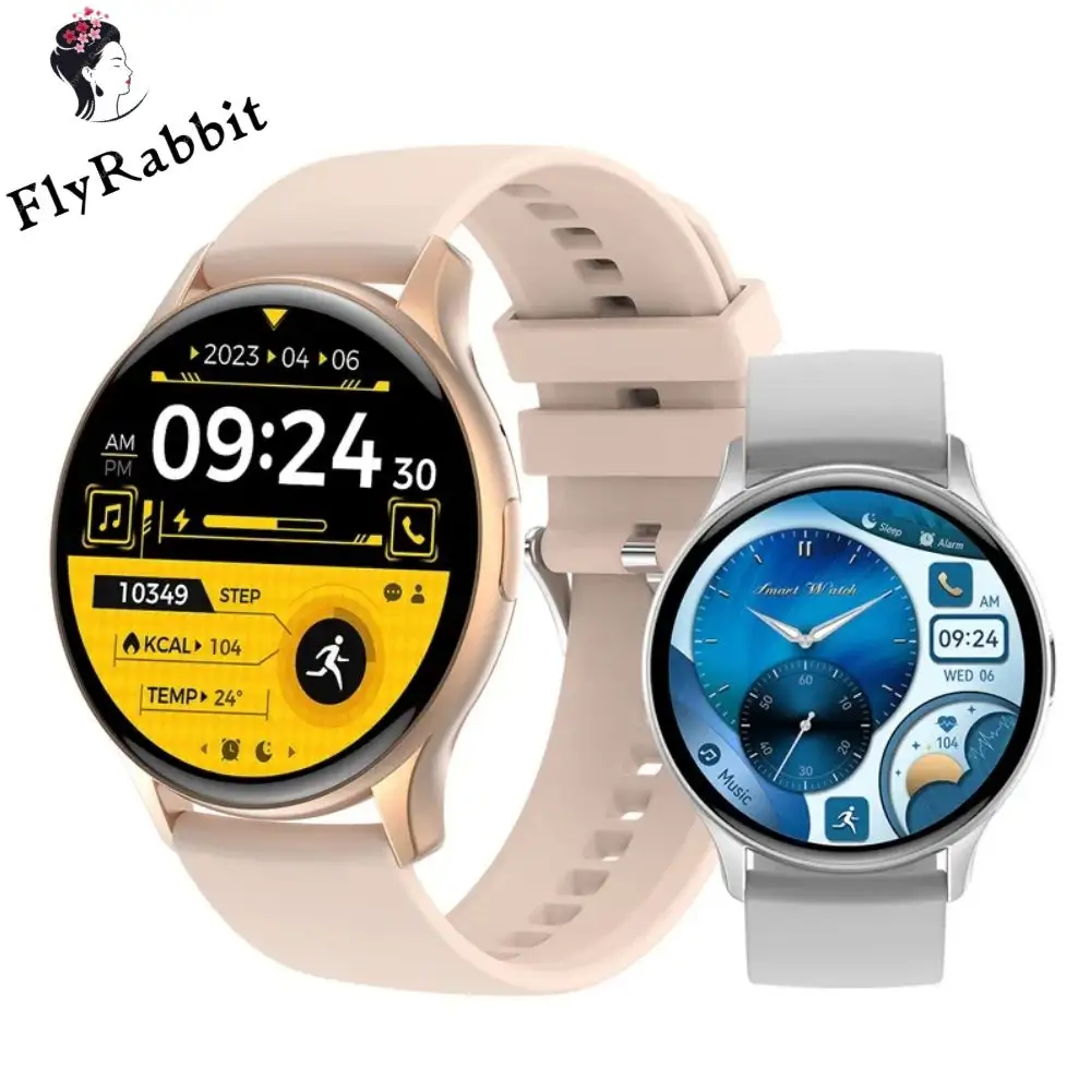 फ्लाईरैबिट 2024 1.43 इंच एनएफसी ब्लूटूथ कॉल वॉयस कंट्रोल राउंड AMOLED स्मार्ट वॉच HK89 फिटनेस ट्रैकर स्पोर्ट घड़ियाँ महिलाओं के लिए
