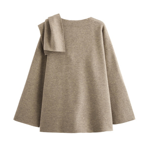 PB & ZA donna 2025 autunno Vintage manica lunga <span class=keywords><strong>cappotto</strong></span> lavorato a maglia con sciarpa nuova moda Chic Casual top Logo anteriore - Product Image 3