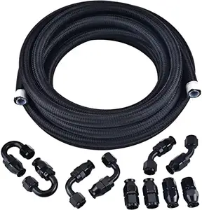 20FT Nylon Stainless Steel 8AN 13/32" PTFE Fittings E85 Hose Braided Fuel Injection Line Fitting Kit