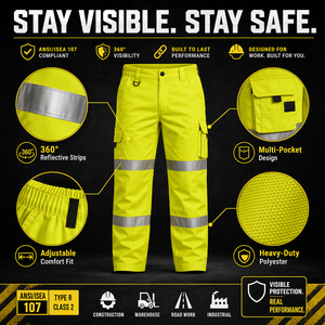 <strong>Hi</strong> <strong>Vis</strong> Men's Workwear Trousers with Multi-Pockets Customizable Logo Reflective Safety Clothing Waterproof-Customizable Logo - Product Image 2