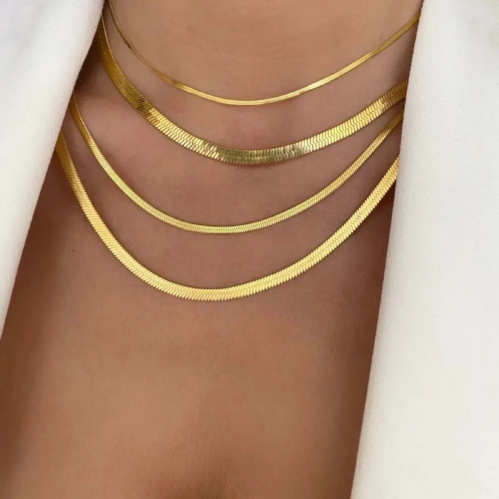 Fashion Jewelry Gold Plated Snake Necklace Choker Stainless Steel Herringbone Gold Color Chain Necklace For Women Jewelry