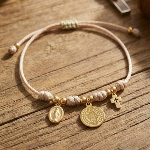 Pulsera de Medalla Católica Go2boho, Pulsera de Oración con Cordón Ajustable con Dijes de la Virgen María y una Pequeña Cruz <span class=keywords><strong>para</strong></span> <span class=keywords><strong>Mujer</strong></span> - Product Image 4