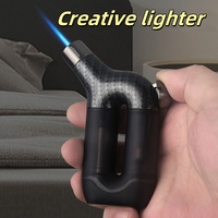 Briquet gonflable jet vintage créatif avec fonction coupe-vent fenêtre à gaz visible grande capacité pour cigarettes ou cadeaux