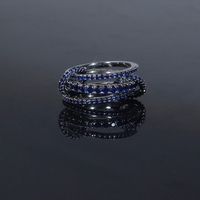 Mode argent plaqué 3 pièces cercle anneaux pavé Bling bleu Zircon Multi pièces pile doigt complet bijoux de mariage