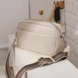 Hot Selling Crossbody Bags Women Handbags Ladies Luxury Shoulder Bag Solid Color Pu Leather Bag With Canvas Strap Wholesale