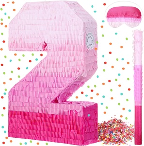 Cumpleaños Baby Shower Aniversario Fiesta Decoraciones Número Piñata Cumpleaños Piñata Gradiente <span class=keywords><strong>Rosa</strong></span> Piñata con Stick Blindfold - Product Image 2