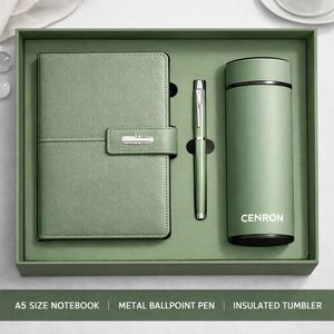 Custom Logo A5 PU Leather Notebook <b>Pen</b> & Vacuum Flask Gift Set, Luxury Corporate Business <b>Box</b> for Clients - Product Image 1
