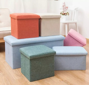 Custom Logo Living Room Furniture Fabric Linen Leather Collapsible Toy Footrest Foldable <strong>Storage</strong> Box Stools Ottoman <strong>Bench</strong> - Product Image 1