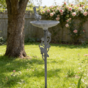 Standing Birdbaths with Cast Iron <strong>Bird</strong> Rustic <strong>Metal</strong> <strong>Bird</strong> <strong>Bath</strong> and Feeder for Outside Garden Decor Yard Lawn with Stake Base - Product Image 2