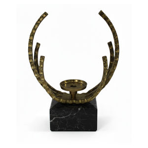 Sculpture moderne abstraite en aluminium pour bougeoir avec base en pierre noire, art décoratif pour la maison - Product Image 1