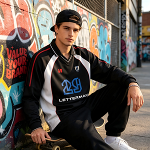 Jersey de Manga Larga Estilo Retro Americano Personalizado al por Mayor, Impresión por Sublimación, Logotipo Personalizado, Patrón de Alta Calidad, Transpirable - Product Image 2