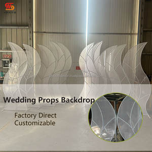 ฉากหลังงานแต่งงานทรงโค้งรูปใบไม้ ดีไซน์เรขาคณิตเรียบหรู ทำจากสแตนเลสสตีล พร้อมไฟ LED สีทองและสีเงิน - Product Image 2