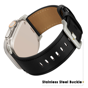 Bracelet de montre en cuir véritable habillé Vintage anti-transpiration pour <span class=keywords><strong>Apple</strong></span> I <span class=keywords><strong>Watch</strong></span> Band 49mm/<span class=keywords><strong>45mm</strong></span>/44mm/42mm/41mm bracelets en cuir pour montres - Product Image 4