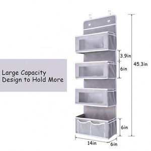 Grey Four-Grid Transparent Non-woven PVC with Mesh Bag Door <b>Storage</b> Hanging Bag for Bedroom Over Door Organizer <b>Storage</b> - Product Image 2