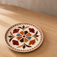 Assiette en céramique d'art populaire vintage, rouge brique, en porcelaine, pour la décoration de table rustique de style ferme