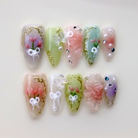 Uñas Postizas 3D Transparentes de Alta Calidad, 10 Piezas, Hechas a Mano, Venta al por Mayor para Mujer