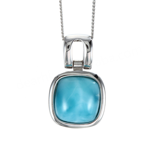 Pendentif en Larimar véritable de forme coussin, cabochon dominicain, argent sterling 925, pierre précieuse naturelle - Product Image 1