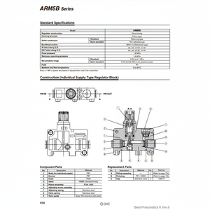 Régulateur de collecteur compact SMC Pneumatics ARM5BA-808-A régulateur de pression à haut rendement - Product Image 1