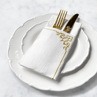 Serviettes en papier élégantes effet lin avec pochette pour couverts, dorées, pour mariage