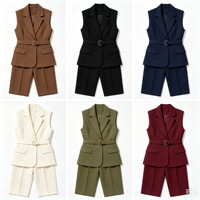 Ensemble deux pièces pour femme : veste sans manches ceinturée et pantalon droit taille haute