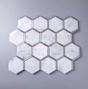 Centurymosaic - <span class=keywords><strong>Mosaico</strong></span> Hexagonal de Mármol Blanco Glorioso de Alta Calidad con Bordes de Latón, para Paredes y Pisos, Fábrica en Tailandia - Product Image 6