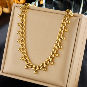 Gold Bead Pendant Chunky Chain Necklace Unisex Everyday Wear Yiwu Origin N2266 - Product Image 1