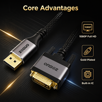 Câble adaptateur DP vers DVI 1080P Full HD plaqué or, cordon DP vers DVI avec puce IC intégrée pour PC, ordinateur portable, moniteur, projecteur