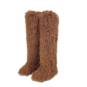 Bottes longues ultra-hautes au-dessus du genou en fausse fourrure de laine mongole, chaudes, doublées de peluche, à plateforme, pour l'extérieur, mignonnes pour filles - Product Image 5